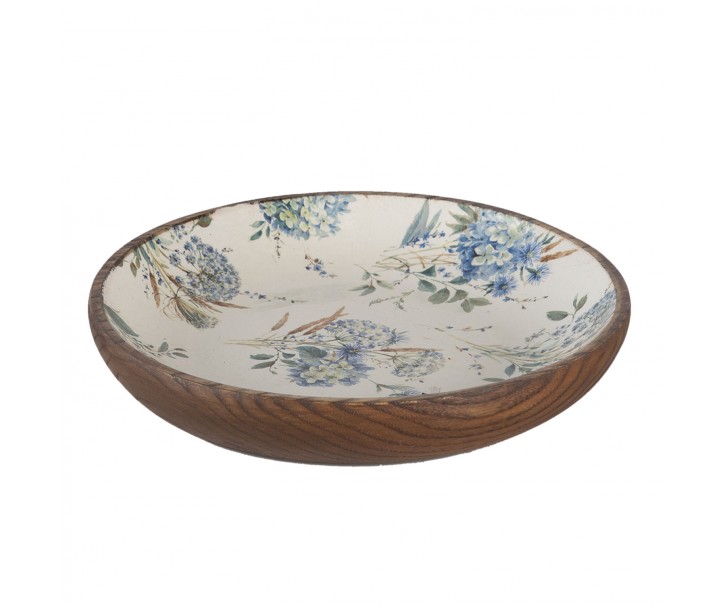Hnědá dřevěná dekorativní miska s malbou Elis - Ø 16*4 cm Clayre & Eef