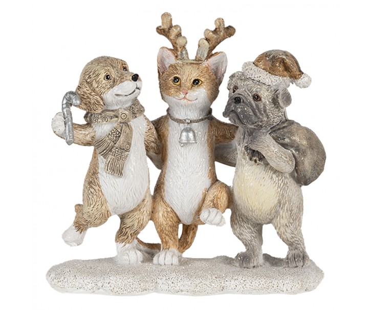 Vánoční dekorativní soška kočky a pejsků - 13*5*12 cm Clayre & Eef
