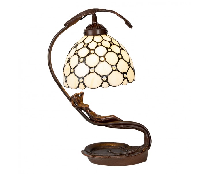 Krémová stolní lampa Tiffany Millie - 28*20*41 cm E14/max 1*25W Clayre & Eef