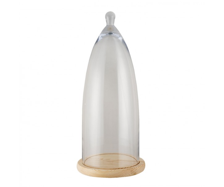 Světle hnědý dřevěný podnos se skleněným poklopem Becca - Ø 24*56 cm Clayre & Eef