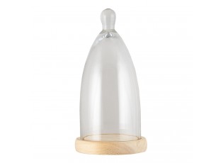 Světle hnědý dřevěný podnos se skleněným poklopem Lisa - Ø 15*30 cm