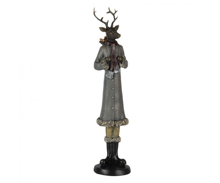 Vánoční dekorativní soška jelena v zimním kabátu - 9*8*36 cm Clayre & Eef