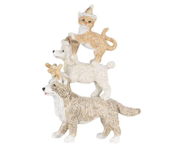 Vánoční dekorativní soška zvířátek s čepicemi - 12*4*17 cm Clayre & Eef