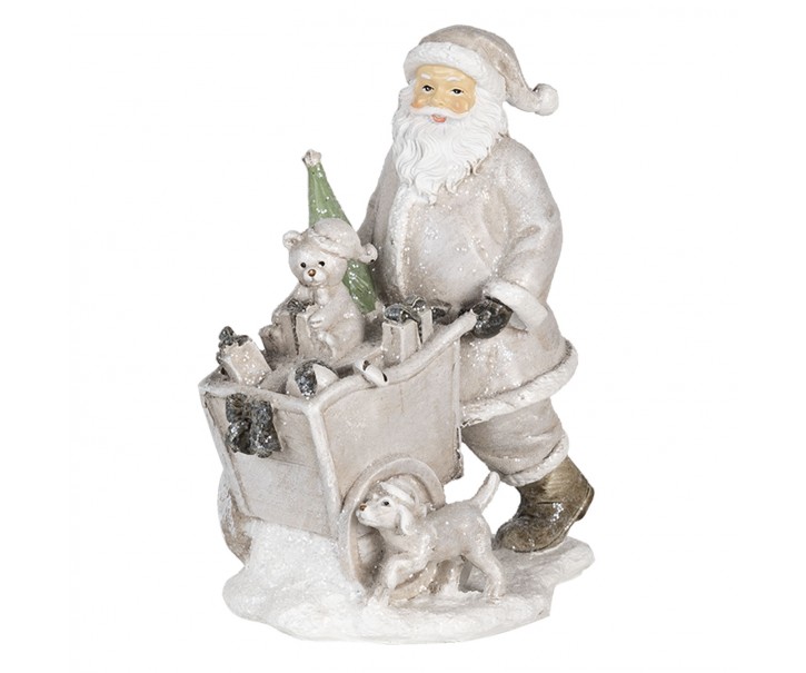 Vánoční dekorativní soška Santy s vozíkem s pejskem - 12*8*15 cm Clayre & Eef