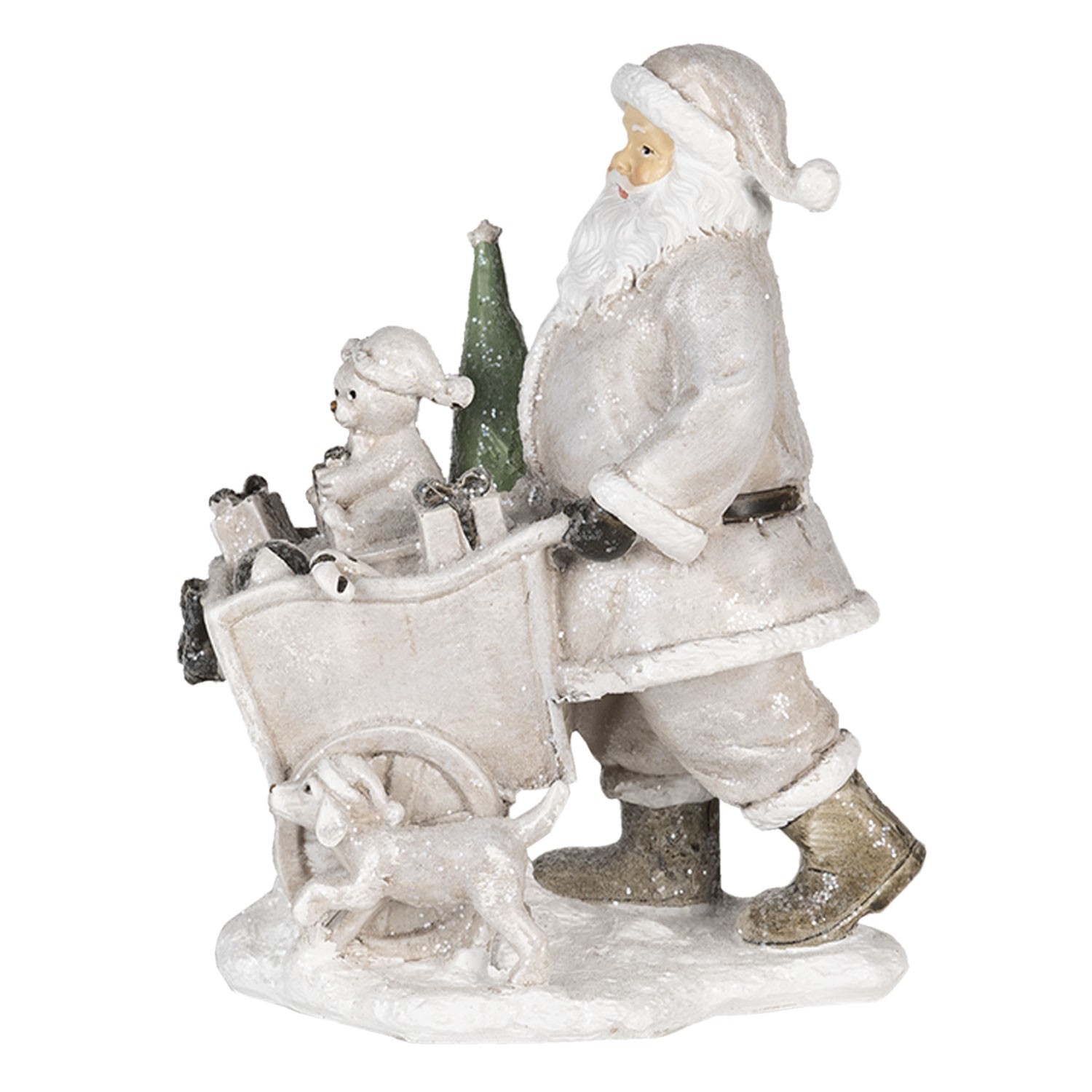 Vánoční dekorativní soška Santy s vozíkem s pejskem - 12*8*15 cm Clayre & Eef Vánoční dekorativní soška Santy s vozíkem s pejskem - 12*8*15 cm Clayre & Eef