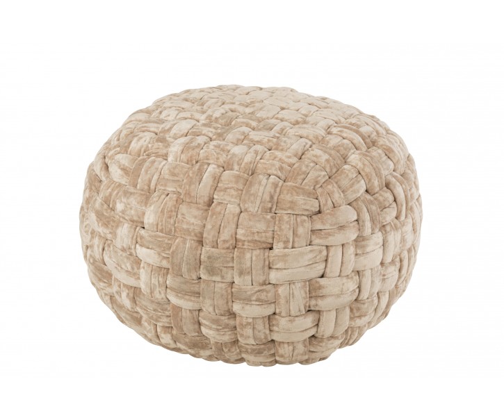 Béžový kulatý proplétaný puf Crocheted - Ø 48*35 cm J-Line by Jolipa