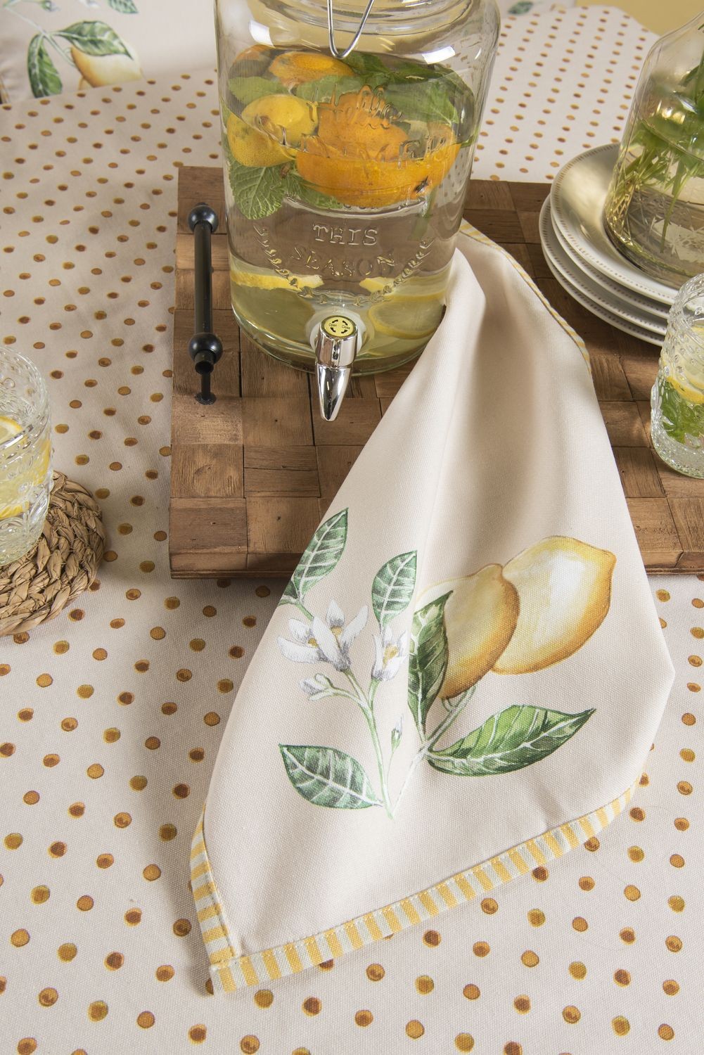 Bavlněná kuchyňská utěrka s citrony a puntíky Lemons & Leafs - 50*85 cm Clayre & Eef Bavlněná kuchyňská utěrka s citrony a puntíky Lemons & Leafs - 50*85 cm Clayre & Eef