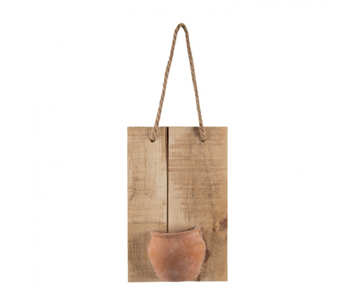 Závěsná dekorativní dřevěná deska s hnědým hrnečkem - 18*11*28 cm Clayre & Eef