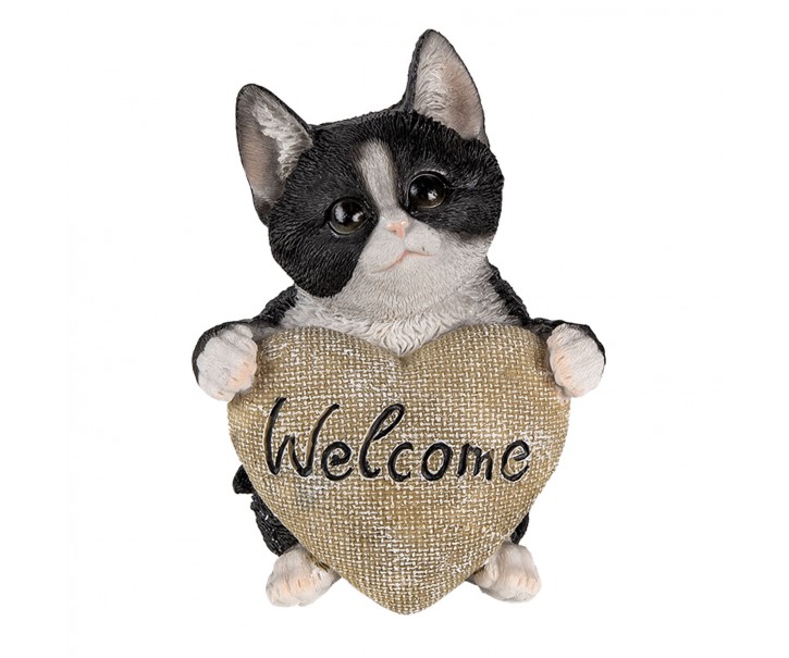 Dekorativní soška koťátka se srdcem Welcome - 12*9*15 cm Clayre & Eef