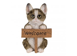Dekorativní soška kočky s cedulkou Welcome - 12*9*19 cm