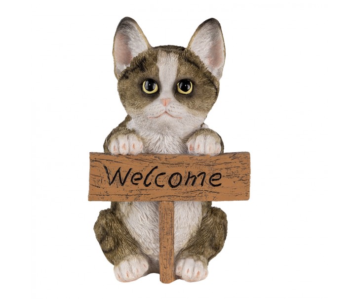 Dekorativní soška kočky s cedulkou Welcome - 12*9*19 cm Clayre & Eef