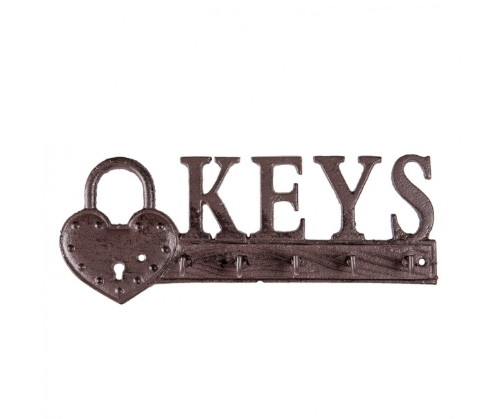 Hnědo černý litinový háček na klíče Keys - 26*3*10 cm Clayre & Eef