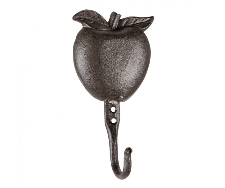 Hnědo černý litinový nástěnný háček Apple - 9*5*18 cm Clayre & Eef