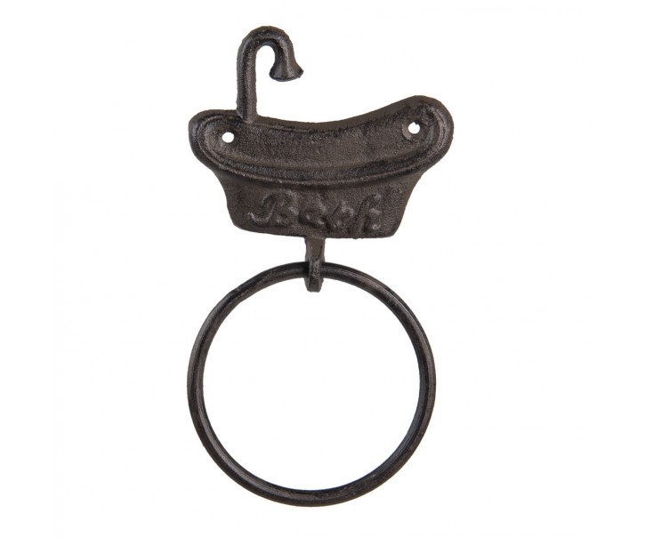 Hnědo černý litinový nástěnný kruhový háček Bath - 12*2*22 cm Clayre & Eef