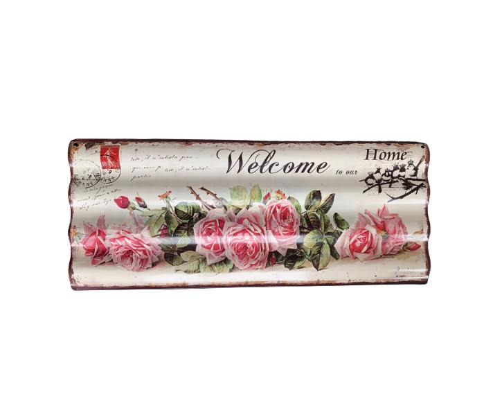 Nástěnná kovová vlnkatá cedule Welcome - 59*24 cm 