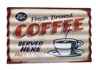 Nástěnná kovová vlnkatá cedule Coffee - 59*39 cm