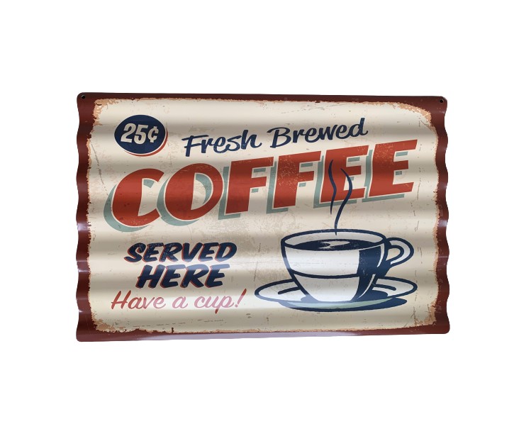 Nástěnná kovová vlnkatá cedule Coffee - 59*39 cm 
