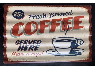 Nástěnná kovová vlnkatá cedule Coffee - 59*39 cm
