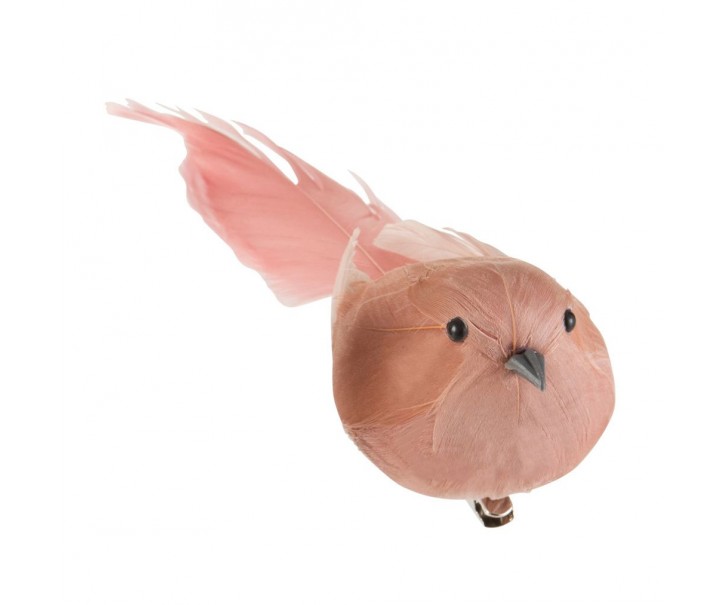 Růžový peříčkový ptáček s klipem - 5*16,5*5 cm J-Line by Jolipa