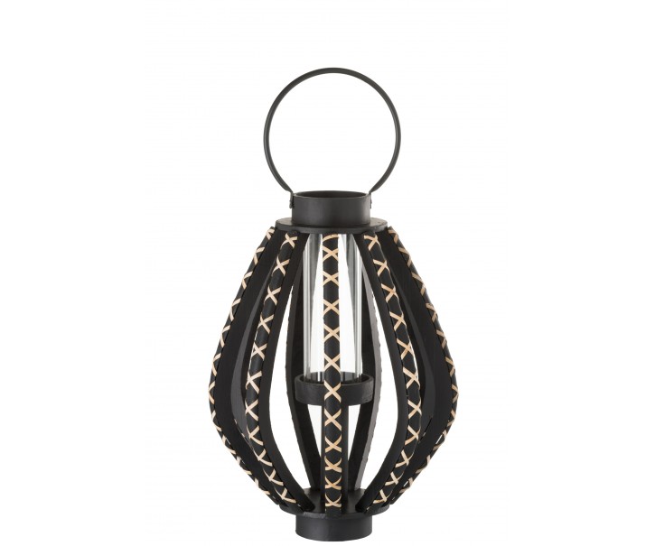 Černá dřevěná lucerna Reed black - Ø 33*45 cm J-Line by Jolipa