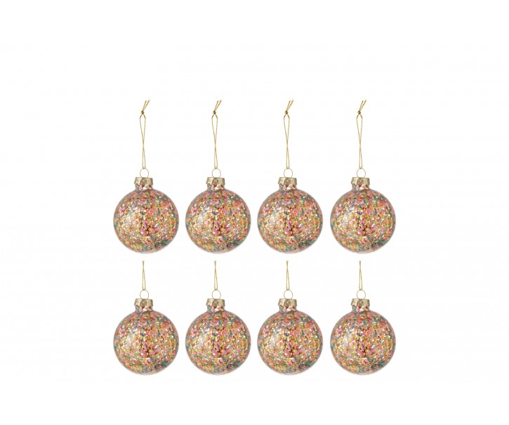 Sada 8ks barevných skleněných koulí s konfetami Confetti - Ø 6 cm J-Line by Jolipa