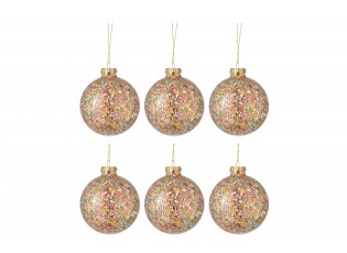 Sada 6ks barevných skleněných koulí s konfetami Confetti - Ø 8 cm
