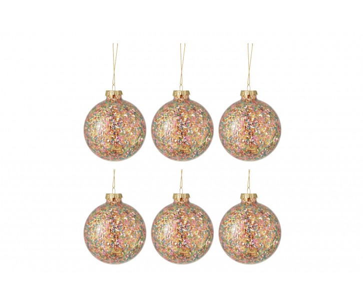 Sada 6ks barevných skleněných koulí s konfetami Confetti - Ø 8 cm J-Line by Jolipa