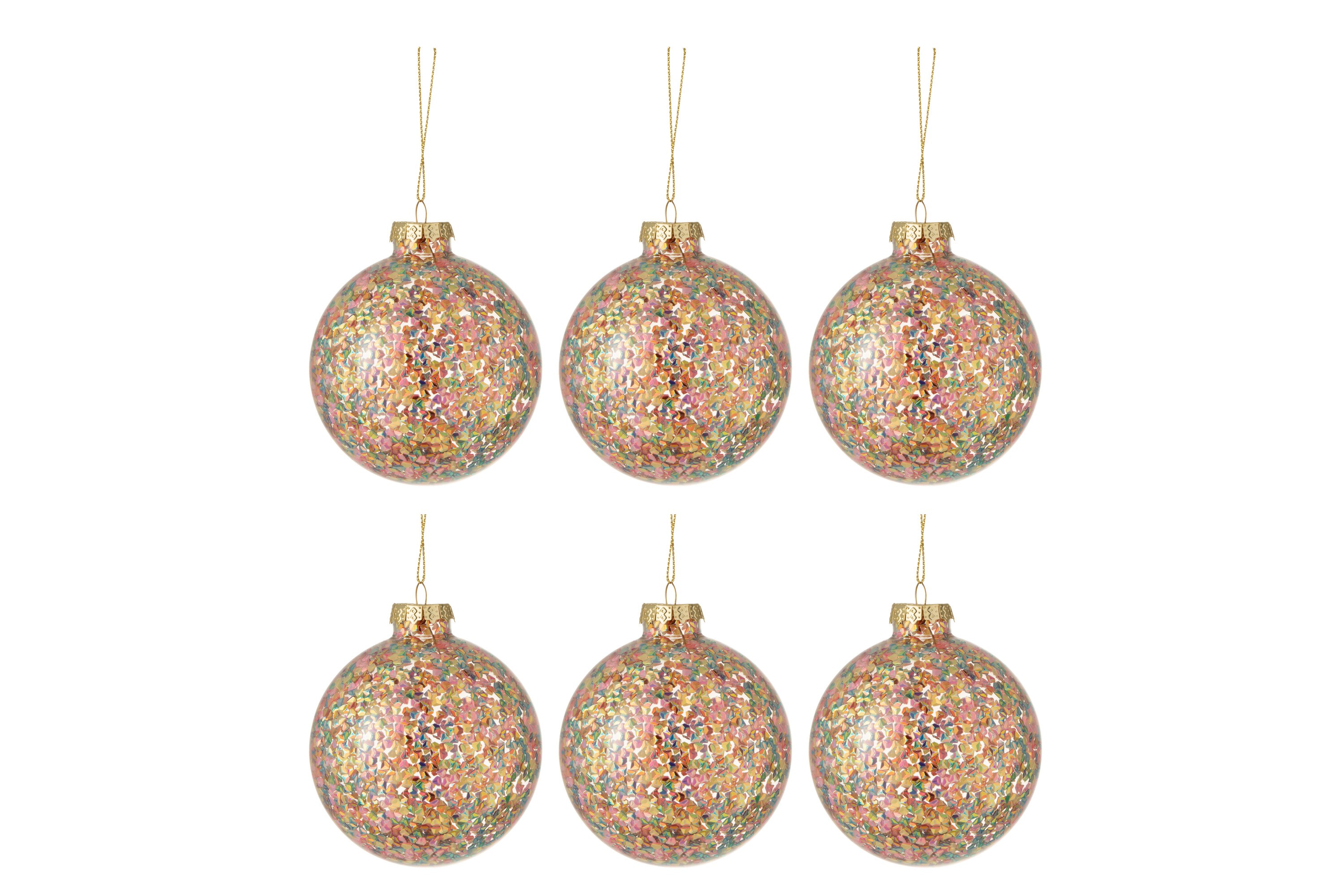 Sada 6ks barevných skleněných koulí s konfetami Confetti - Ø 8 cm