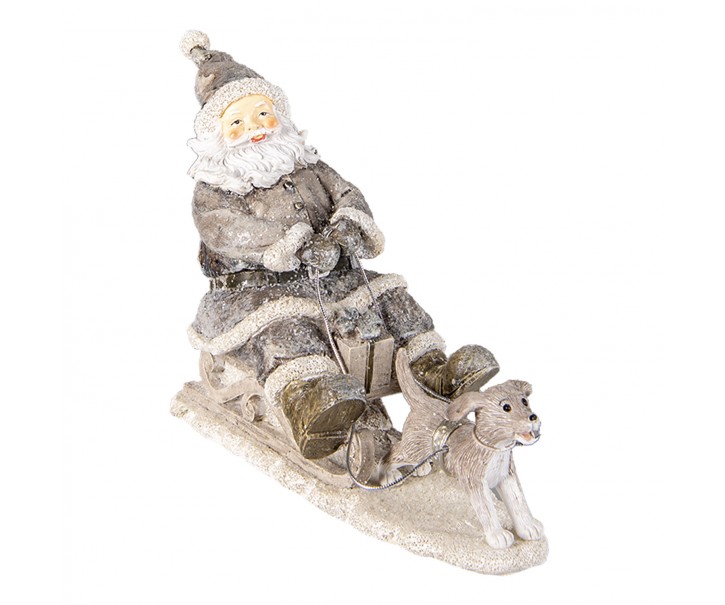 Dekorativní soška Santy na saních s pejskem - 24*8*16 cm Clayre & Eef
