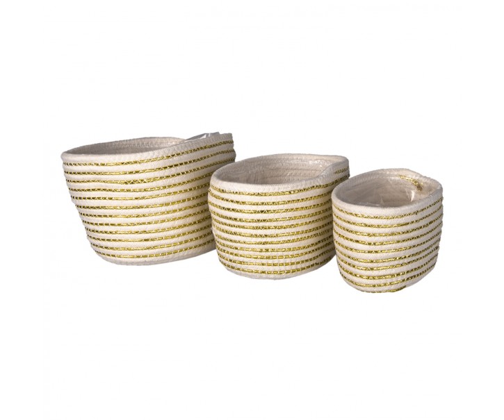 3 ks pletených béžovo zlatých košíků - Ø 26*20 / Ø 23*17 / Ø 20*11 cm Clayre & Eef