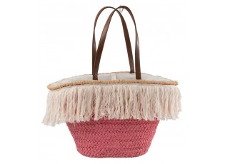 Růžová plážová taška/ košík s třásněmi Beach tassel - 48*18*30cm