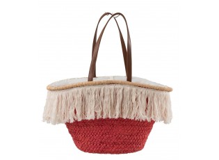 Růžová plážová taška/ košík s třásněmi Beach tassel - 48*18*30cm