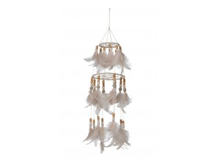 Přírodní lapač snů s lososovými peříčky Boho Feathers - Ø 13*50cm