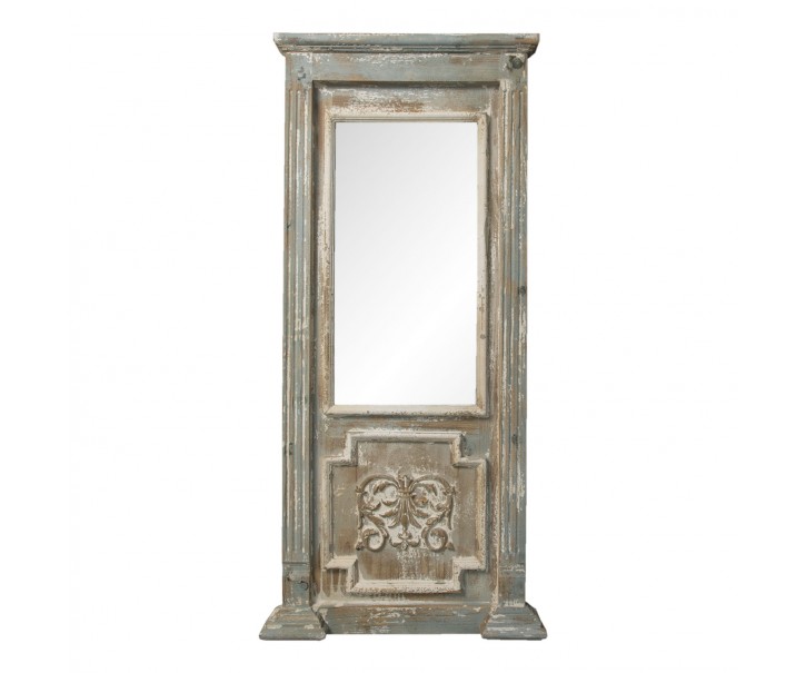 Zrcadlo v dřevěném retro hnědém rámu s bílou patinou - 55*7*118 cm Clayre & Eef