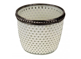 Bílý skleněný svícen White se zdobeným lemem - Ø 7*6 cm