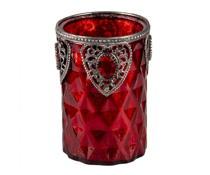 Červený skleněný zdobený svícen Rot - Ø 9*14 cm Clayre & Eef