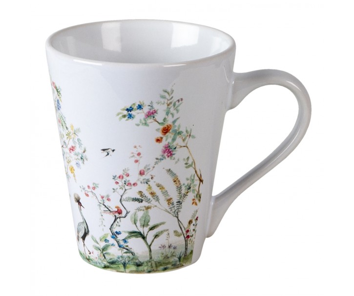 Květovaný hrneček s jeřábem královským - Ø 9*10 cm / 300 ml Clayre & Eef