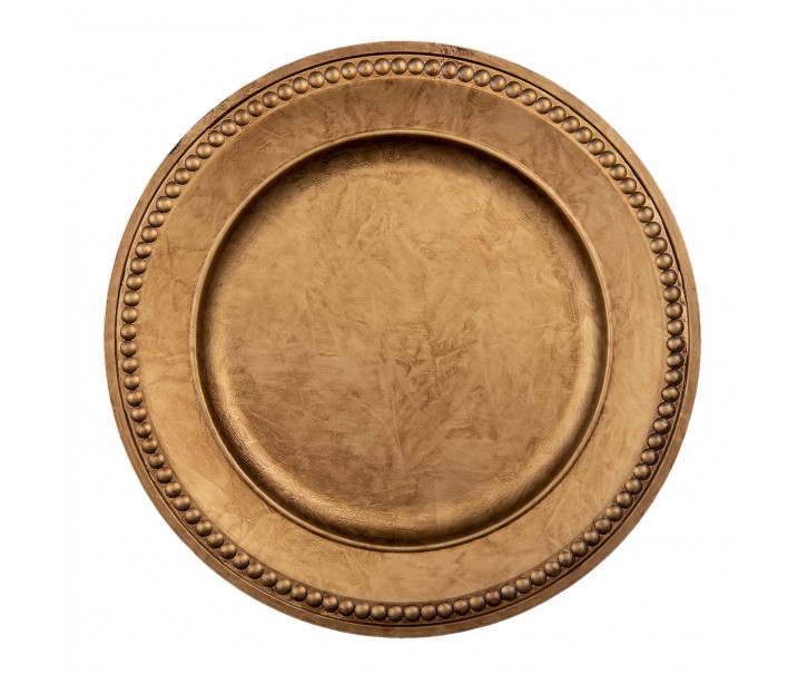 Zlato-hnědý plastový talíř s dekorem - Ø 33*2 cm Clayre & Eef