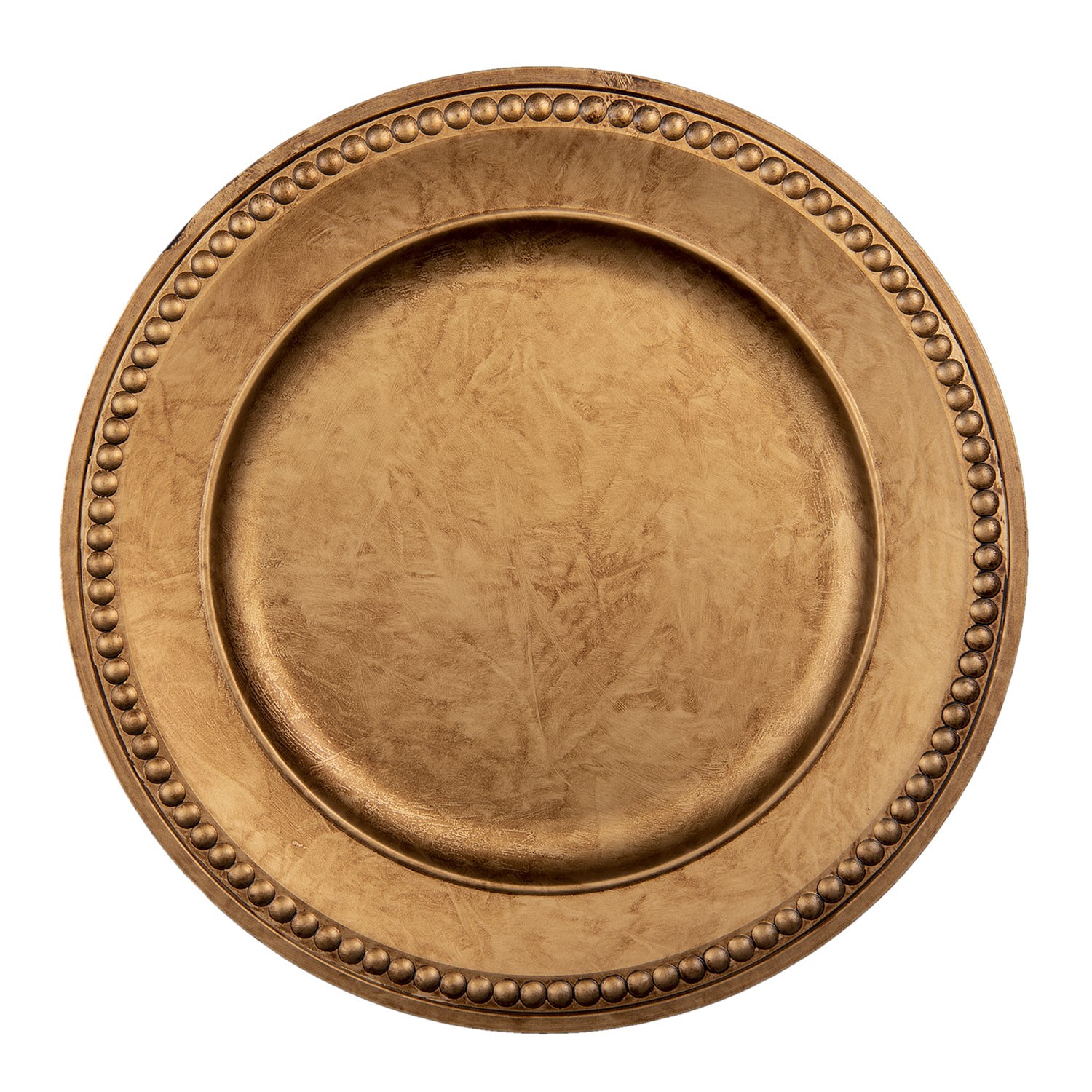 Zlato-hnědý plastový talíř s dekorem - Ø 33*2 cm Clayre & Eef Zlato-hnědý plastový talíř s dekorem - Ø 33*2 cm Clayre & Eef