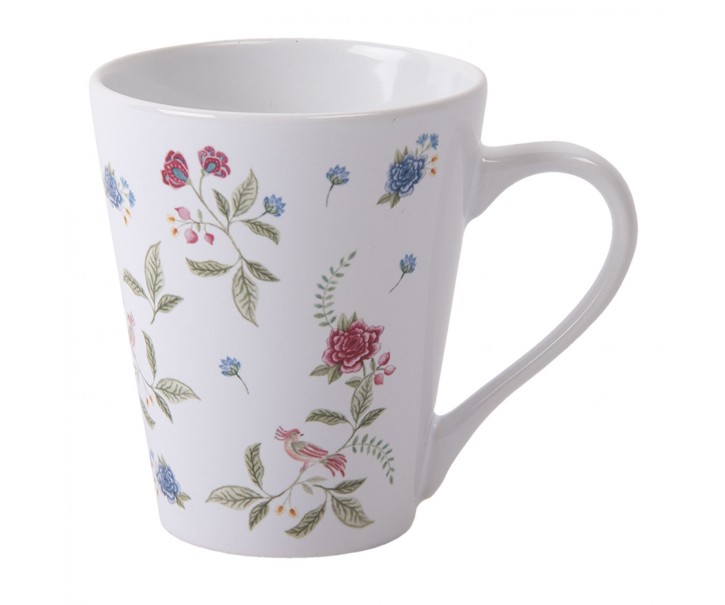 Bílý hrneček s potiskem květin - Ø 9*10 cm / 300 ml Clayre & Eef