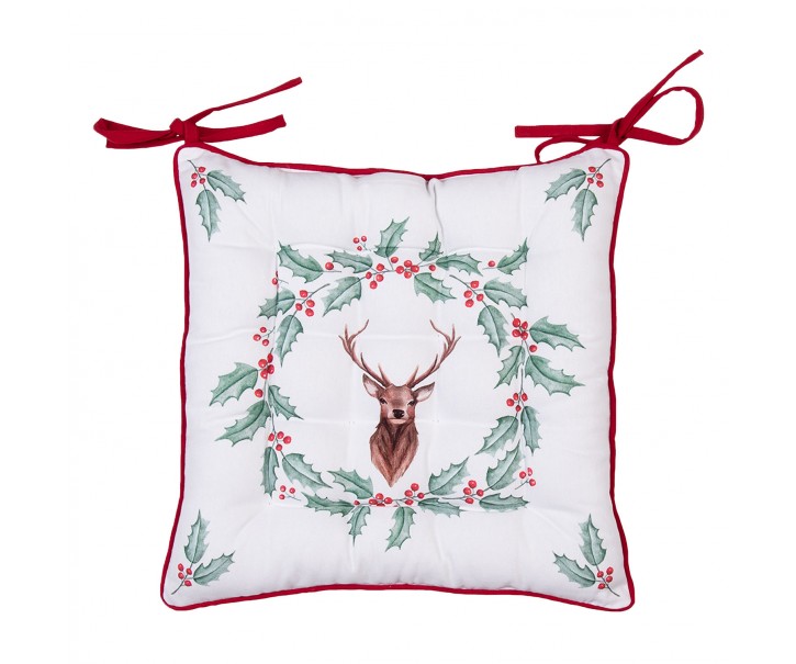 Podsedák na židli s výplní Holly Christmas s jelenem - 40*40 cm Clayre & Eef