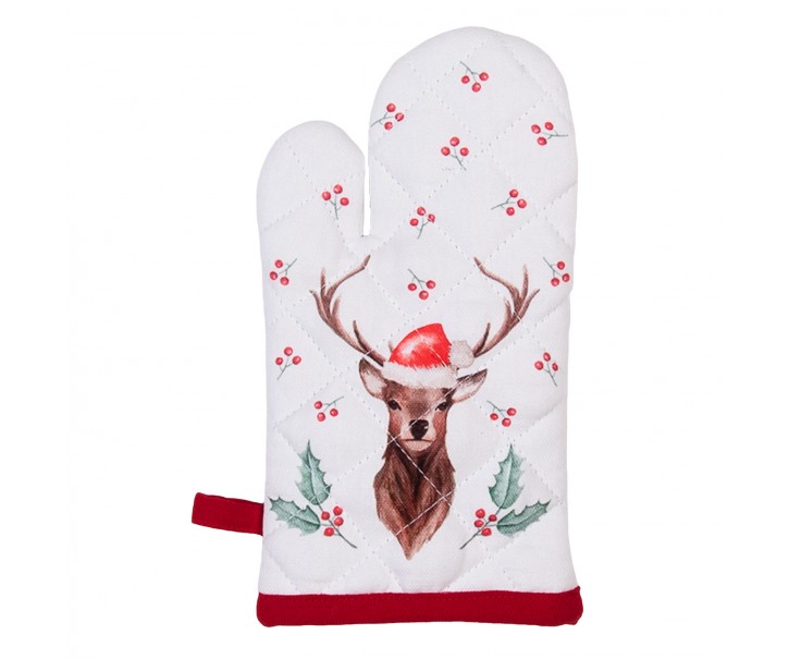 Kuchyňská bavlněná chňapka Holly Christmas s jelenem - 12*21 cm Clayre & Eef