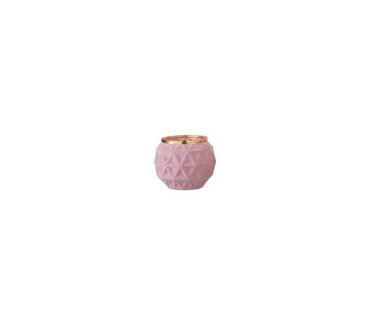 Sametově růžový skleněný svícen Velours Boule - 7*8 cm 