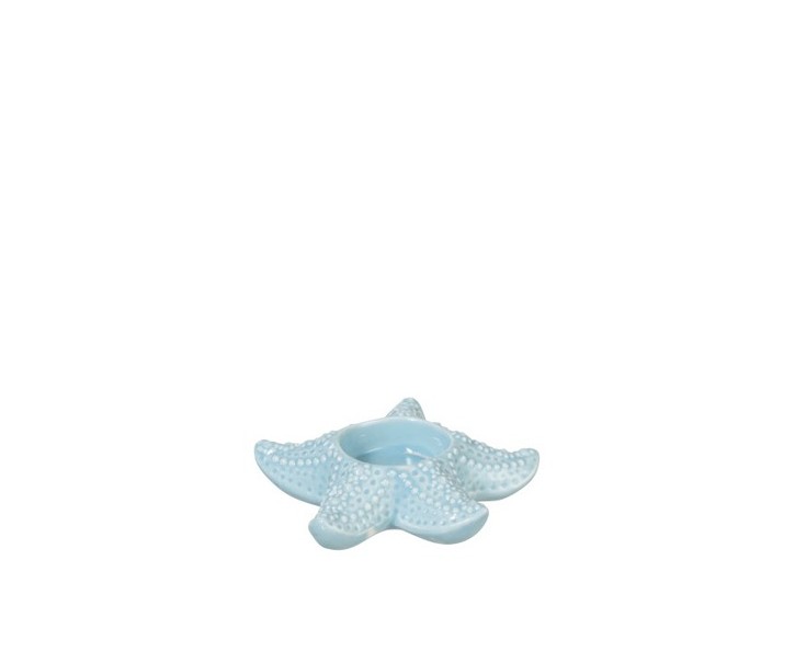 Modrý keramický svícen mořská hvězdice - 7*8 cm J-Line by Jolipa