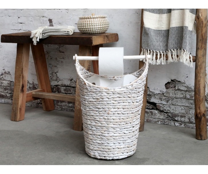 Bílý košík na toaletní papír z vodního hyacintu - Ø30*40 cm Chic Antique