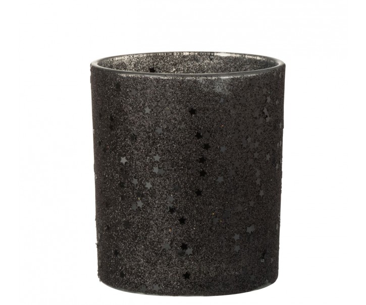 Černý skleněný svícen Baubles stars black – Ø 9*10 cm J-Line by Jolipa