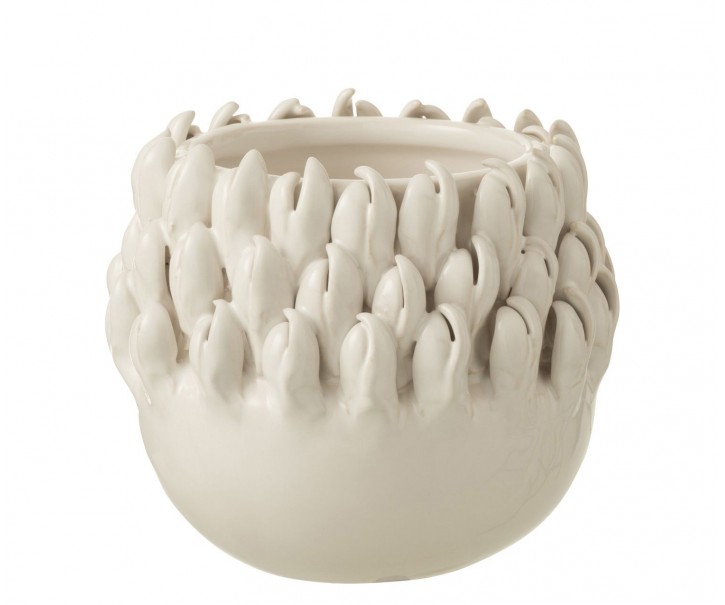 Krémový keramický obal na květináč Ibiza - Ø 13*12cm J-Line by Jolipa