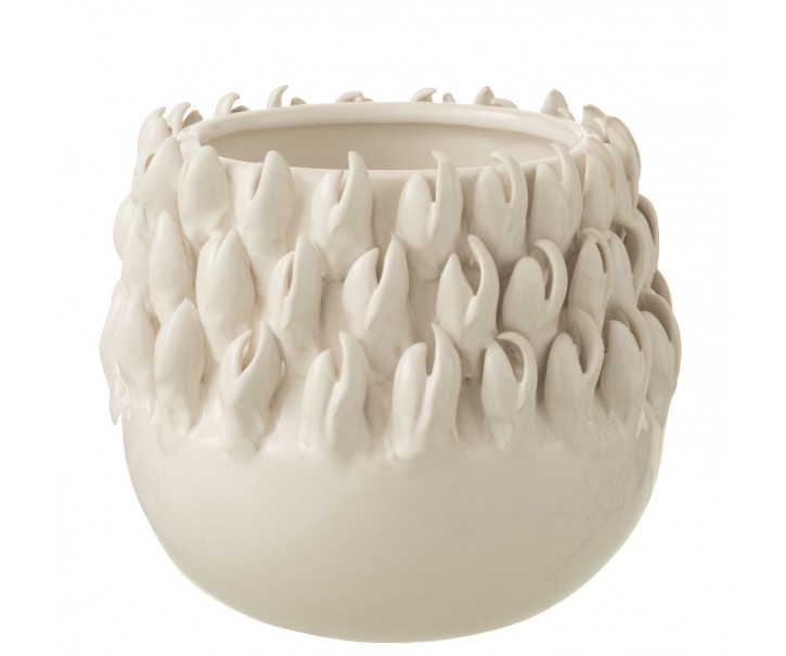 Krémový keramický obal na květináč Ibiza - Ø 15*14cm J-Line by Jolipa