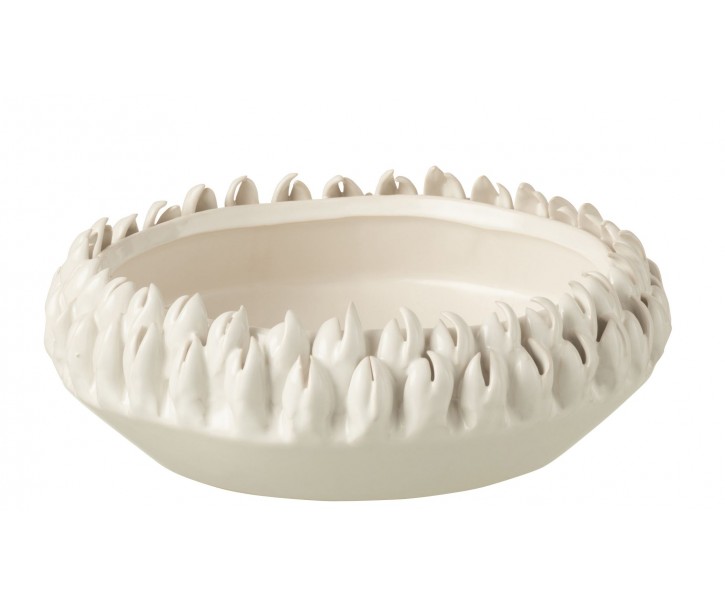 Krémová keramická dekorační mísa Ibiza white - Ø 23*8cm J-Line by Jolipa