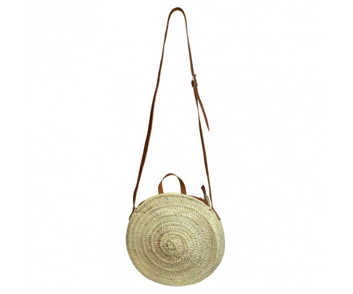 Slaměná kulatá kabelka přes rameno s hnědým uchem - 35*35*8 cm Mars & More 